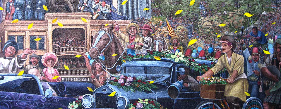Painting of a street festival.